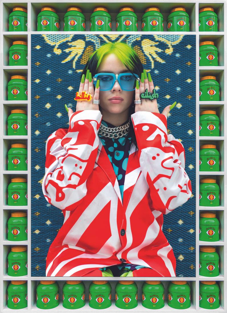 Billie Eilish, framed photography by ©Hassan Hajjaj, 2019/1440 Part of My Rockstars series Courtesy of Billie Eilish, Vogue Us, 193 Gallery, Paris & Hassan Hajjaj Studio